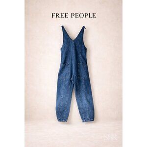 Free People We The Free High Roller Denim Jumpsuit Size M Slouchy Harem Overalls